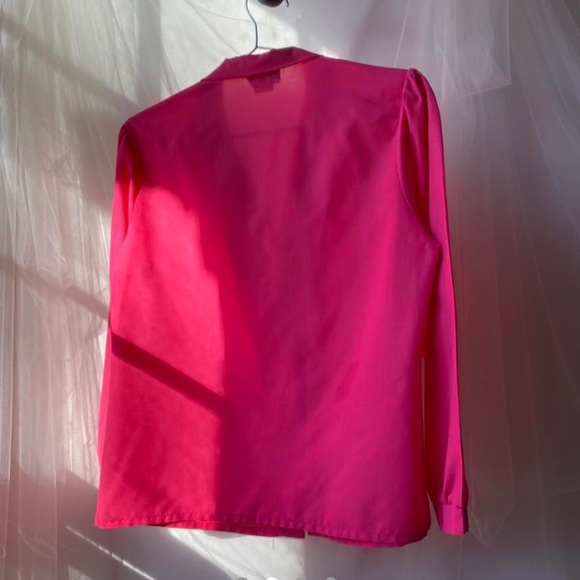 Vintage Bright Pink Button Up Blouse - Picture 2 of 4
